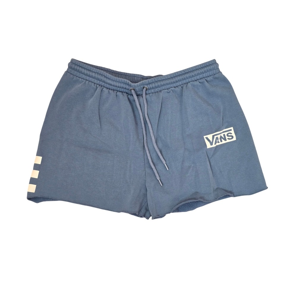 Vans Versa Fleece Shorts Blue Checkerboard Logo Raw Hem XL